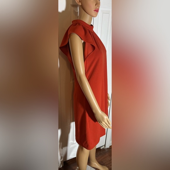 Calvin Klein Size 8 Orange Pleat Neck Shift Dress NWOT - Picture 3 of 4